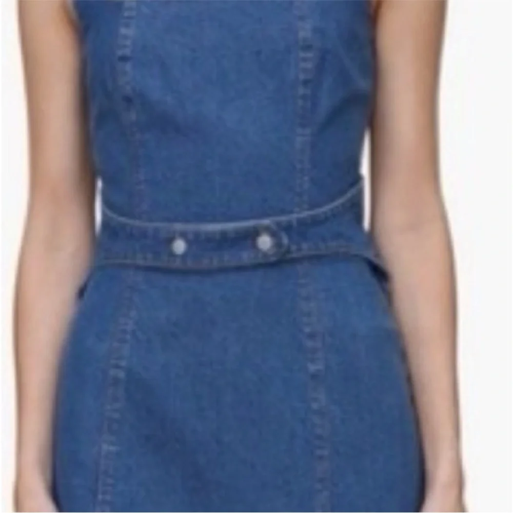 Avec Les Filles Denim Square-Neck Mini Dress in Blue - Picture 4 of 5